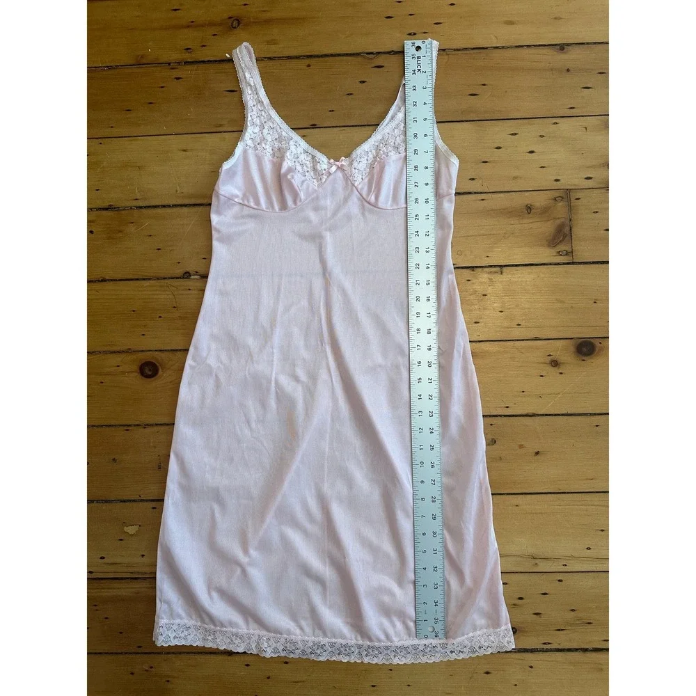 pink vintage coquette fairy slip with lace and cute bow